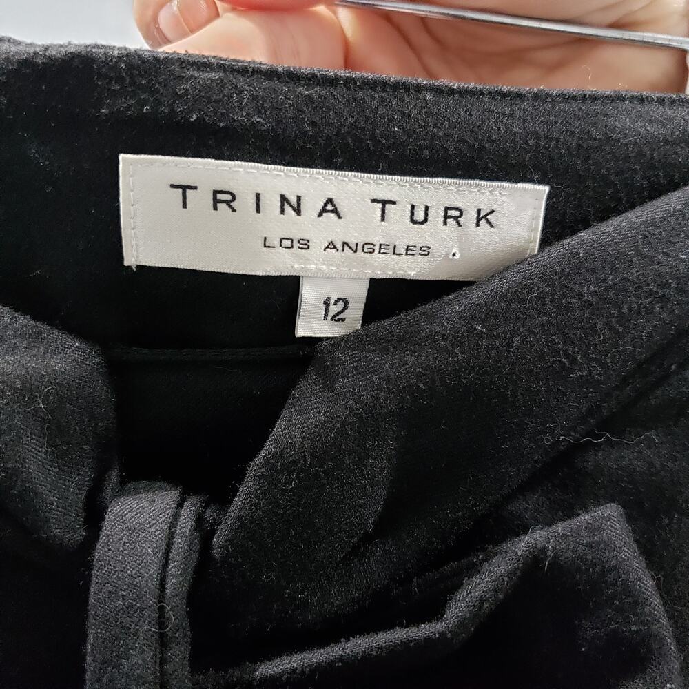 Trina Turk Women’s Skirt Size 12 Black Wool Blend Tie Front Knee Length Career - Picture 3 of 4